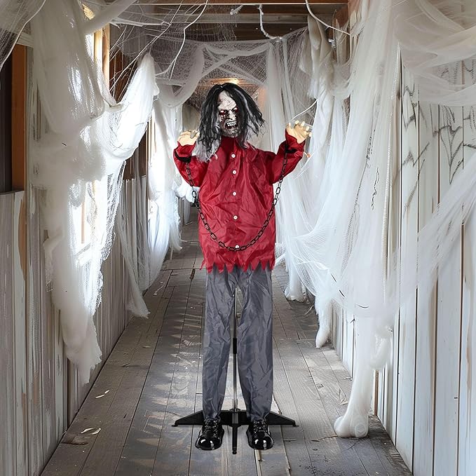 AW Animated Halloween Decorations,Scary Zombie Props 5.5 Ft Full Life Size with Motion/Sound Activated Glowing Eyes Horror Party Haunted House Outdoor Indoor Decorations 2025-Ruum Studio Home