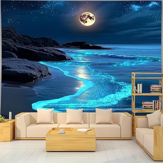 Nature Tapestry Forest Tree Sea Cave Wall Hanging, Stream Through Rainforest Landscape Wall Art Tapestry for Bedroom Living room (Blue Tears, 90"×70", Unframed)-Ruum Studio Home
