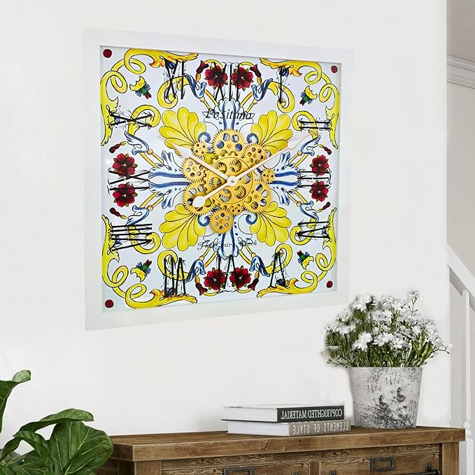 The Gears Clock Wall Clock Italy Collection with Moving Gears (Positano, 24 inches (60 cm))-Ruum Studio Home