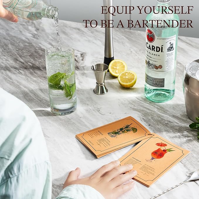 KITESSENSU Cocktail Shaker Set Bartender Kit, 6-Piece Silver Bar Set with Stand, Bar kit with Essential Bar Accessory Tools: Martini Shaker, Jigger, Strainer, Bar Spoon, Tongs, Opener-Ruum Studio Home