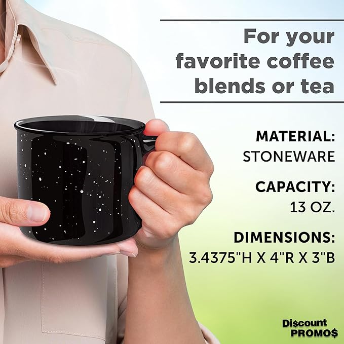 DISCOUNT PROMOS Ceramic Campfire Coffee Mugs 13 oz. Set of 10, Bulk Pack - Perfect for Tea, Espresso, Cappuccino, Hot Cocoa - Black-Ruum Studio Home