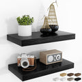 RICHFOCUS 16Inch Floating Shelves for Wall 2 Pack Shelves for Bedroom|Kitchen|Bathroom Wall Mounted Rustic Wood Floating Shelf with Invisible Brackets for Books|Storage|Decor, Black-Ruum Studio Home