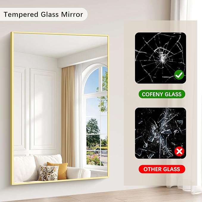 40x60inch Gold Bathroom Mirror, Gold Rectangle Mirror with Frame, Large Rectangular Wall Mirrors for Bathroom, Living Room, Hair Salon, Big Farmhouse Mirror Hang Horizontal/Vertical-Ruum Studio Home