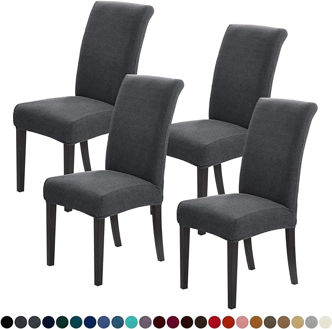 Joccun Chair Covers for Dining Room Set of 4, Dining Chair Slipcover Stretch Dining Room Chair Covers Seat Protector,Washable Parsons Chair Cover for Home,Banquet(Dark Gray,4 Pack)-Ruum Studio Home