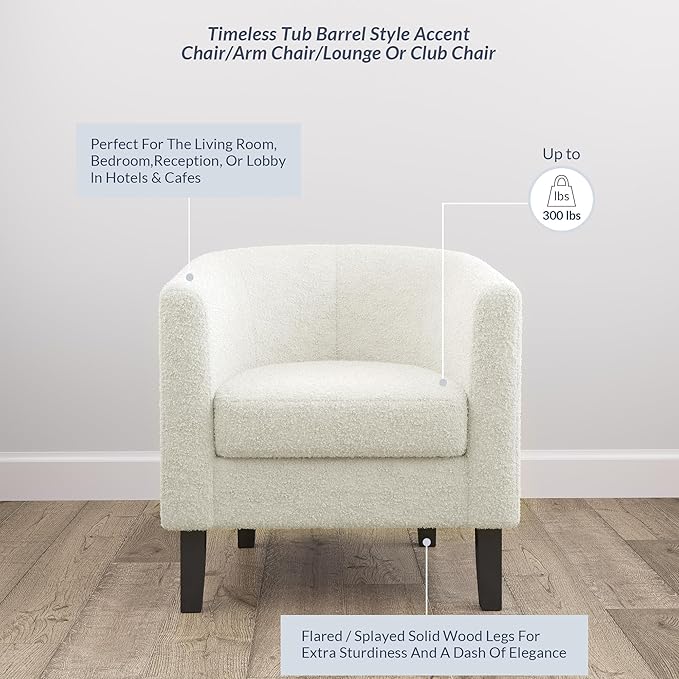 BELLEZE Accent Barrel Chair, Linen Round Chair Club Tub Sofa Corner Chair with Flared Legs and Cozy Soft Padding for Living Room Bedroom Waiting Room - Teddy White-Ruum Studio Home