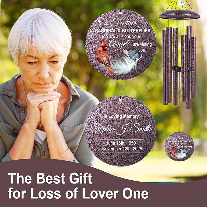 ASTARIN Custom Cardinal Wind Chimes for Loss of Lover Mom Dad, Butterfly Wind Chime Memorial Sympathy Gifts for Remembrance, Windchimes in Memory of a Loved One-Ruum Studio Home