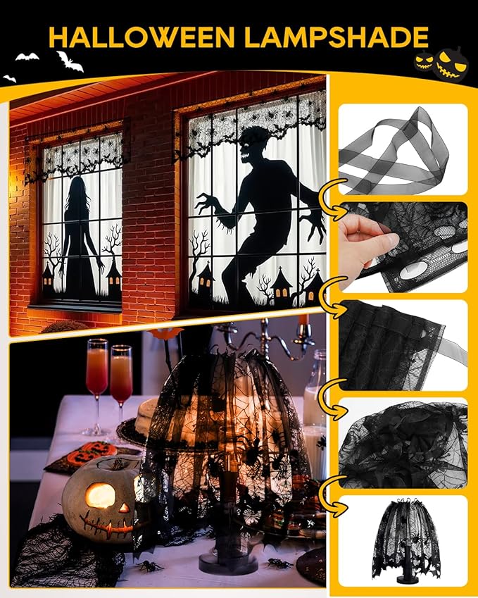 eZAKKA 5 Pack Halloween Decorations Indoor Halloween Spider Web Tablecloth Table Runners Fireplace Mantel Scarf Cobweb Lampshade Scary 3D Bats for Parties Gothic Spooky Home Decoration-Ruum Studio Home