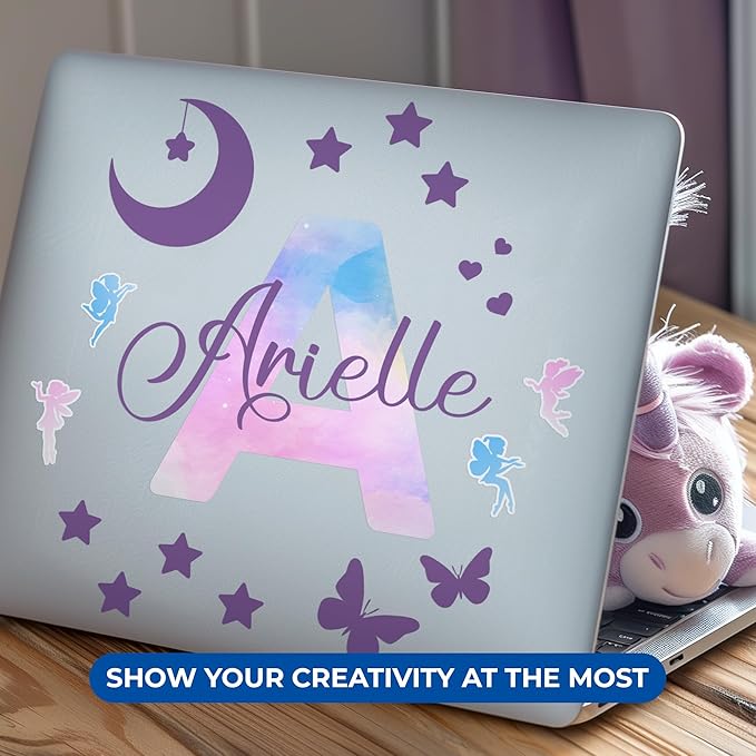 Custom Stickers Name Wall Decor I Personalized Name Sign for Room Decor | Multiple Custom Name & Initial I Decal for Baby Girl Nursery Decor I Nursery Wall Decal for Baby (A. Pink and Blue Sky)-Ruum Studio Home