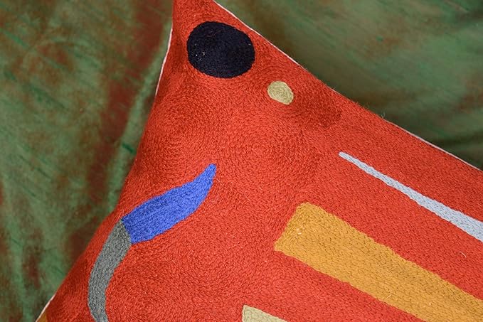 Lumbar Kandinsky Orange Abstract Pillow Cover Elements Modern Throw Pillowcase Chair Cushion Contemporary Pillowsham Accent Farmhouse Couch Hand Embroidered Wool Size 14x20-Ruum Studio Home