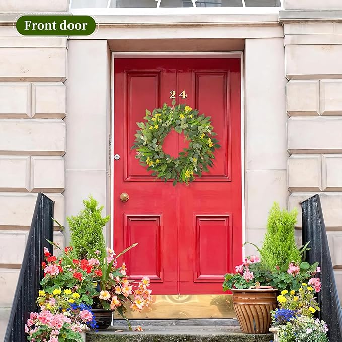 24 Inch Eucalyptus Greenery Wreaths for Front Door, Large Artificial Outdoor Spring Summer Wreath for Porch, Window, Farmhouse, Home Decor - All Seasons-Ruum Studio Home