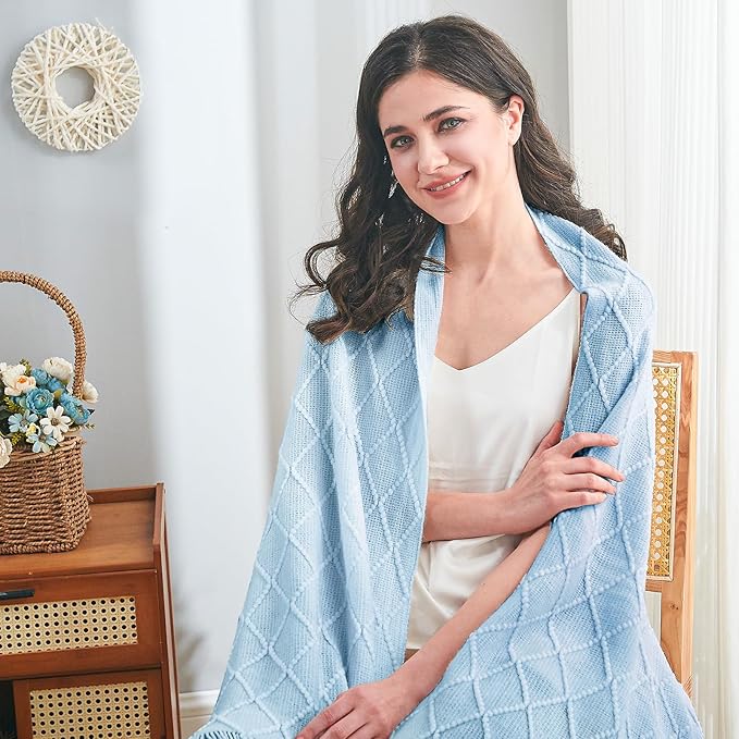 inhand Knitted Throw Blanket for Couch and Bed, Soft Living Room Home Decor Knitted Blanket with Tassel, Outdoor Lightweight Breathable Summer Blanket, Farmhouse Warm Woven Decorative, 50"x60"-Ruum Studio Home