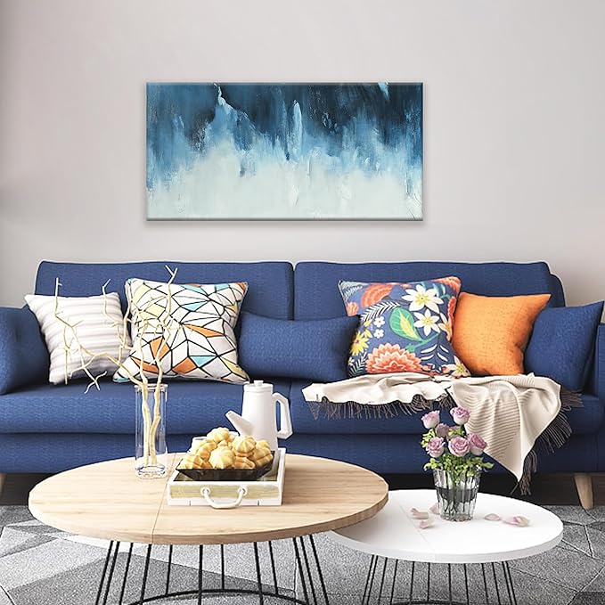 Canvas Wall Art Decor Abstract Art White Blue Wall Art Decor Pictures for Living Room Art Work Decoration Modern Abstract Wall Art Paintings Prints For Home Bedroom Office Kitchen Wall Decor 20" x 40"-Ruum Studio Home