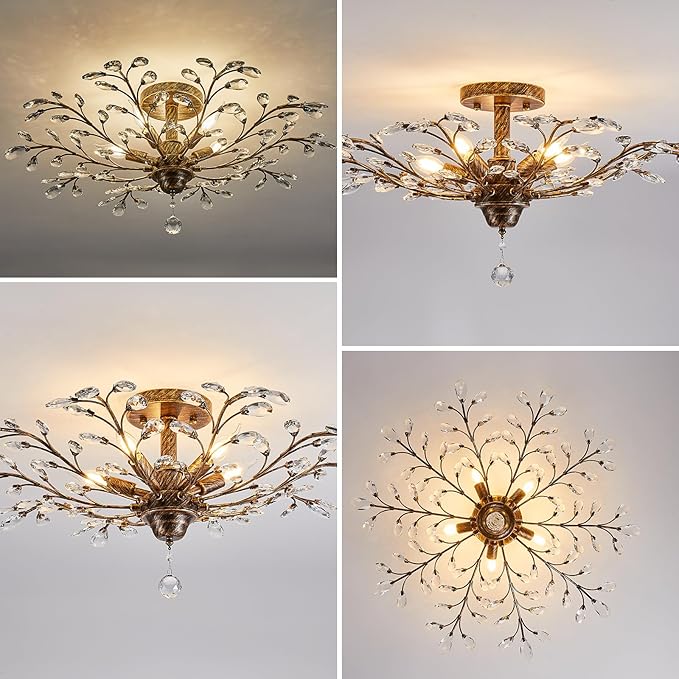 Ganeed Vintage Crystal Chandelier, Modern Bronze Branches Ceiling Light Fixture with 5-Light Heads for Farmhouse Living Room Dinning Room Kitchen Over Table Hallway-Ruum Studio Home