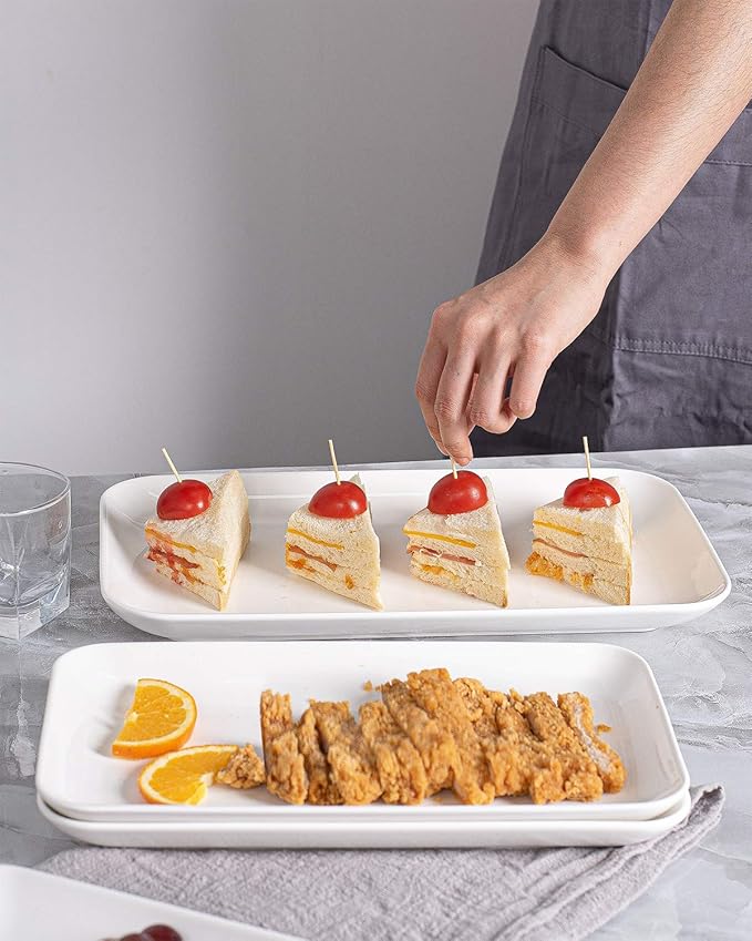DELLING Large Serving Platter Set 16/14/12inch Large Serving Tray - Rectangular White Serving Trays for Party, Sushi, Oven Safe Dinnerware Set of 3, White-Ruum Studio Home