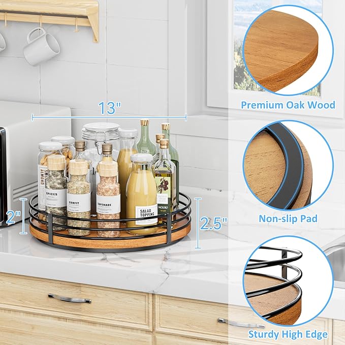 13" Lazy Susan Turntable Organizer - Wood Round Lazy Susan for Cabinet Kitchen Countertop Pantry Cupboard Dining Table Bathroom Coffee Bar Spice Storage Home Decor-Ruum Studio Home