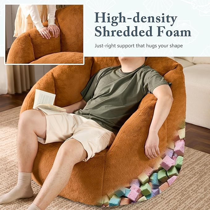 Giant Bean Bag Chair for Adults - Comfy Plush Round Shell Soft Reading Chair, Oversized Cozy Lounge Floor Sofa Accent Chair, Mini Couch for Living Room, Bedroom & Game Rooms, Orange-Ruum Studio Home