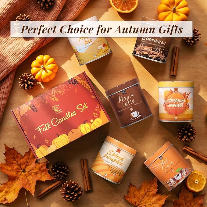 Set of 6 Fall Scented Candles 9 oz Aromatherapy Non Toxic Soy Wax Birthday Candles for Halloween Christmas Easter, Birthday Gifts for Women Men Back to School Gifts for Students, 6 Warmful Scents-Ruum Studio Home