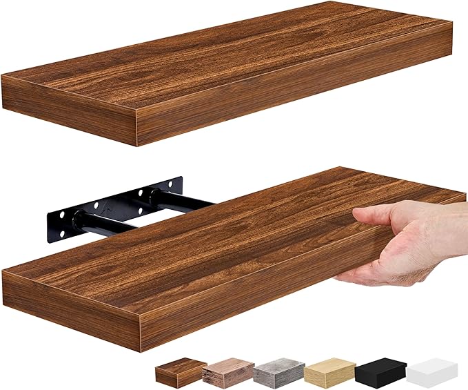 Sorbus Floating Shelves for Wall, Bathroom Shelves Wall Mounted for Kitchen, Bedroom, Bathroom Storage Over Toilet, Hanging Book Shelf for Home Decor Living Room (Walnut, 2 Pack)-Ruum Studio Home