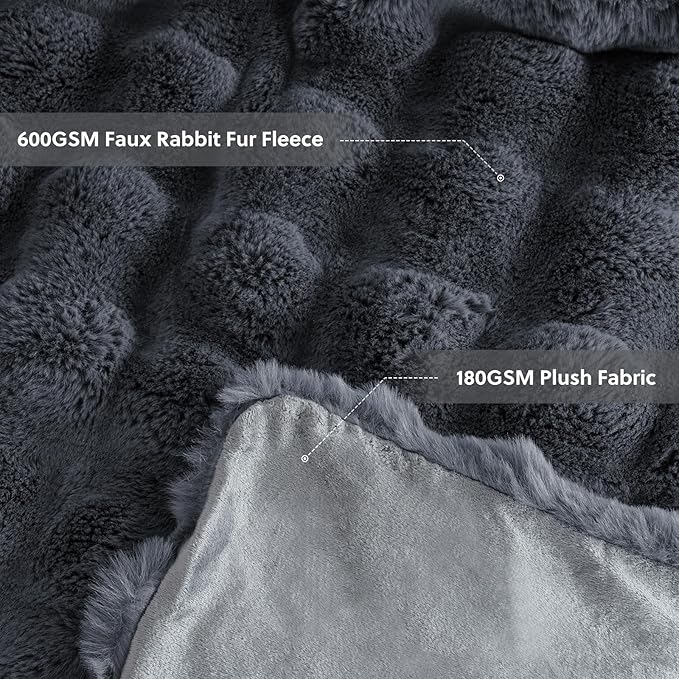 Cozy Faux Fur Throw Blanket for Bed-Warm Fuzzy Throw Blanket, Soft Plush Thick Bubble Blankets for Bedroom and Living Room, Furry Luxury Blanket, 60 x 80, Grey-Ruum Studio Home