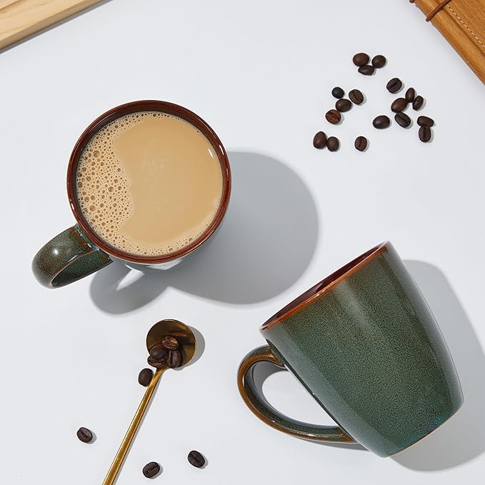 Coffee Mug 16 oz, Ceramic Coffee Mugs Set of 4, Reactive Glaze Mug for Latte/Tea/Cappuccino, Large Stackable Mug Set for Men, Women, Dad, Mom, Dishwasher & Microwave Safe, Brown Green-Ruum Studio Home