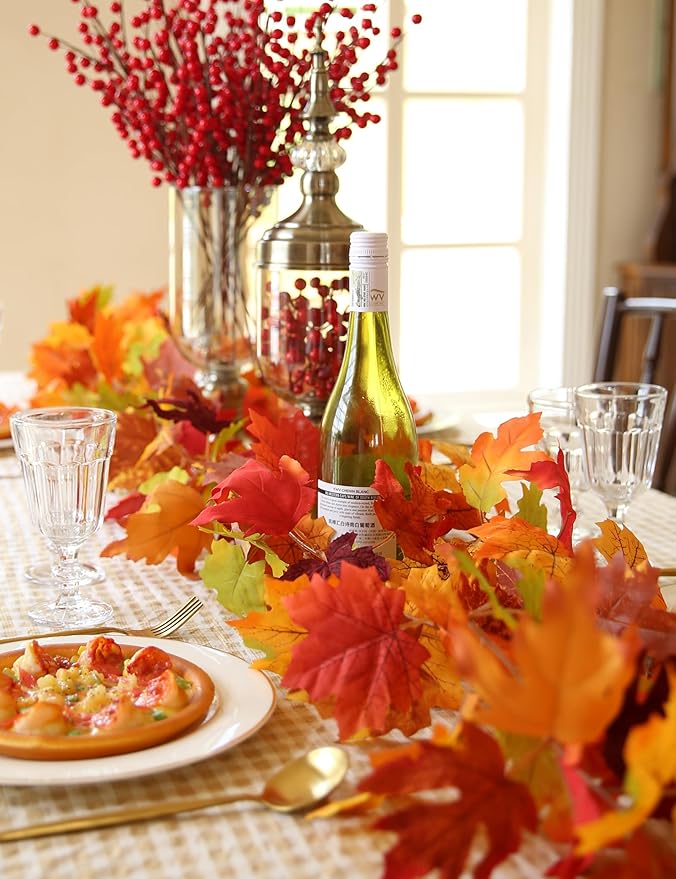 Joyhalo 2 Pack Fall Leaves Garland for Mantle, Autumn Leaf Garland Indoor Outdoor Fall Decor, Hanging Maple Leaves for Mantle, Door Frame, Fireplace and Thanksgiving Decor-Ruum Studio Home