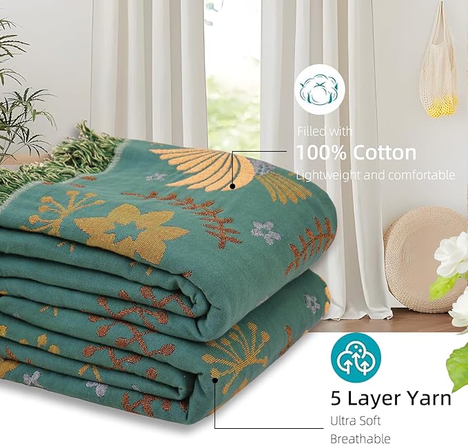 Boho Throw Blanket for Bed, 100% Pure Cotton Ultra Soft Rustic Quilt, Farmhouse Decor Bed Blankets, All Season Rustic Throw for Sofa Couch Chair(80''x 90'', Bird A)-Ruum Studio Home