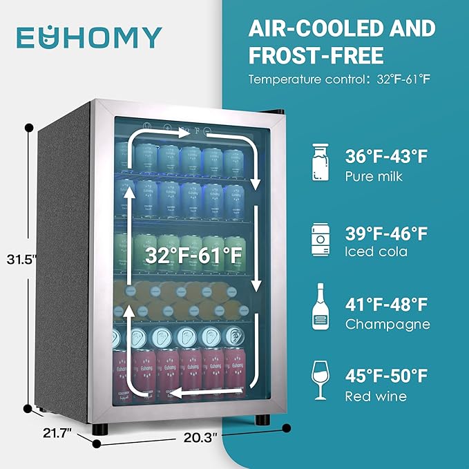 EUHOMY 4.5 Cu.ft Beverage Refrigerator and Cooler, 145 Can Mini fridge with Glass Door for Soda Beer Wine, Small Drink Dispenser with Digital Adjustable Thermostat for Home Office Bar-Ruum Studio Home