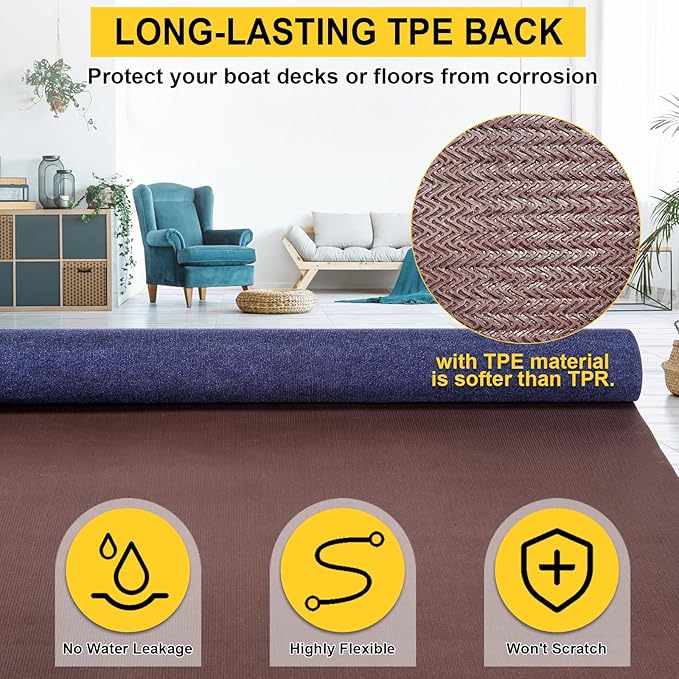 Marine Carpet,6 FT x 18 FT Deep Blue Indoor Outdoor Carpet 0.2" Thick Boat Carpet with Water-Proof TPE Backing, Non-Slide Outdoor Marine Carpet Roll for Home, Patio, Porch, Deck-Ruum Studio Home