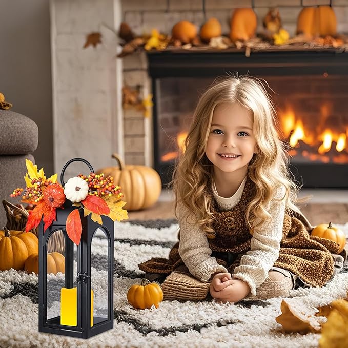 Bdor 2 Pack Fall Lanterns Decor with LED Candle – 16 Inch Harvest Pumpkin Maple Leaf Hanging Lantern for Autumn Thanksgiving Table Centerpiece Indoor Outdoor Decoration, Battery Operated-Ruum Studio Home