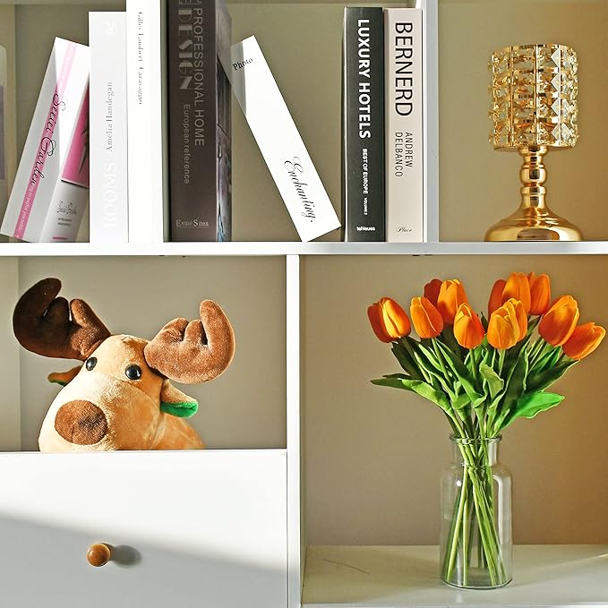 Mandy's Artificial Tulips 20 Stems Orange PU Faux Flowers for Wedding Home Decor 13.5 Inch-Ruum Studio Home