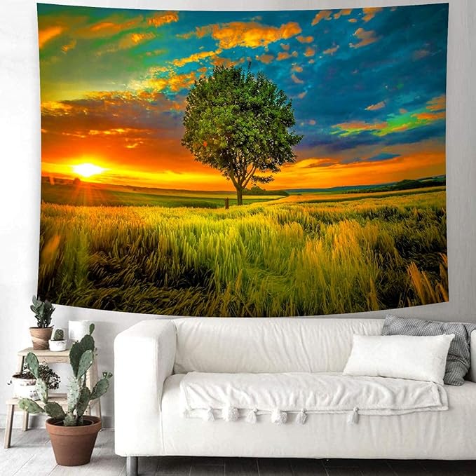 Delur Sunset Tree of Life Tapestry Forest Nature Landscape Wall Hanging Tapestry Scenic Tree Woodland Natural Sunrise Headboard for Bedroom Living Room Home Decor (70.8" x 92.5")-Ruum Studio Home
