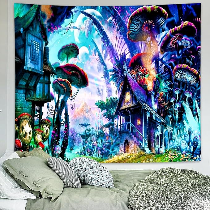 Delur Fantasy Forest Tapestry Enchanted Forest Mystical Magical Tree Tapestry Psychedelic Abstract Nature Landscape Wall Hanging Headboard for Bedroom Living Room Home Decor (59.1" x 78.7")-Ruum Studio Home