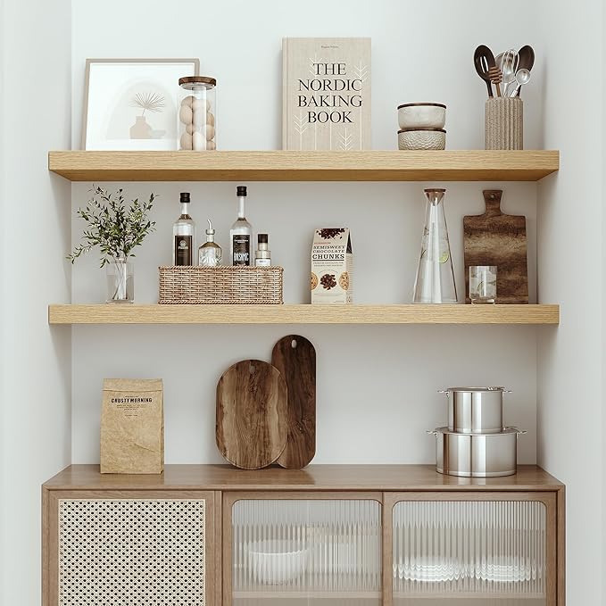 Single Floating Shelves Oak 48 Inches, 48 x 10 inch Deep x 1.8 in Thick, Long Wall Shelves Heavy Duty 80 lbs for Bedroom, Living Room, Kitchen, Office, Modern Shelf Book Home Decor-Ruum Studio Home