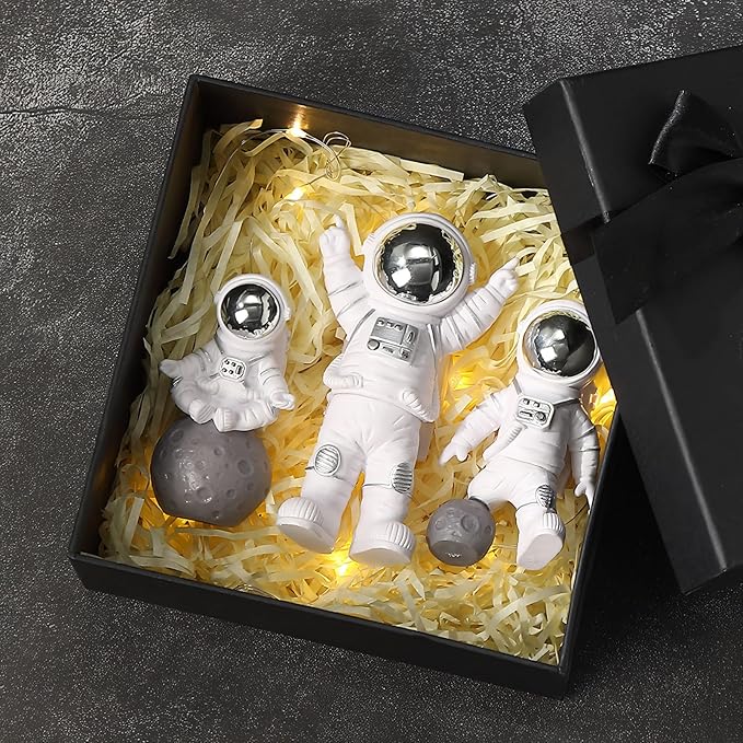 3 Pcs Silver White Astronaut Statues Set, Spaceman Sculpture Figurines Home Ornament Cake Toppers Gift-Ruum Studio Home