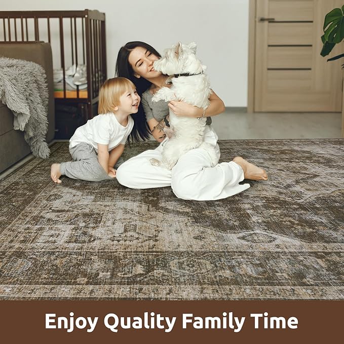 AMOAMI Area Rug - 8x10 Vintage Soft Coffee & Brown Rug for Living Room, Bedroom, Dining Room, Office - Non-Slip, Washable Carpet-Ruum Studio Home