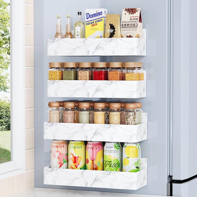 Magnetic Spice Rack for Refrigerator, Kitchen Organizer and Storage Shelf, Marble(4 Pack)-Ruum Studio Home