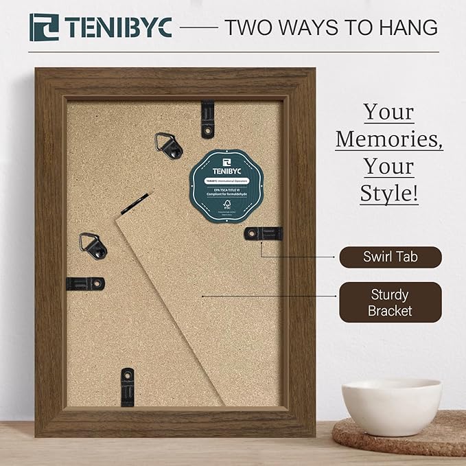 5x7 Picture Frame 3 Pack - Brown Woodgrain, Wood Photo Frame, HD Tempered Glass, Table Display or Wall Hanging-Ruum Studio Home