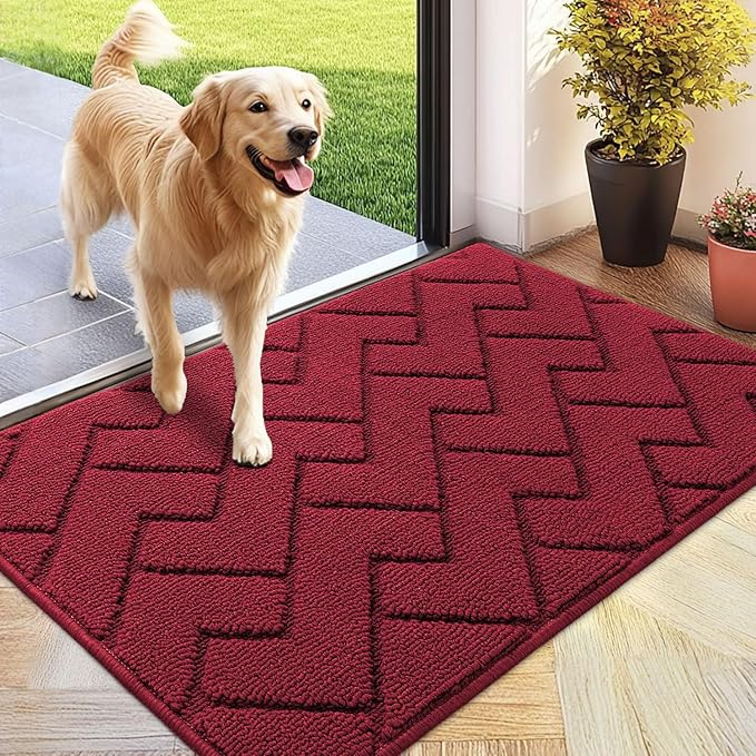 hicorfe Front Door Mat Outside Entrance,24"x35" Absorbent Muddy Dirt Resist Welcome Door Mats Outdoor Indoor,Stain and Fade Resistant,Non Slip Backing Entry Mat Doormat for Entryway (Red)-Ruum Studio Home