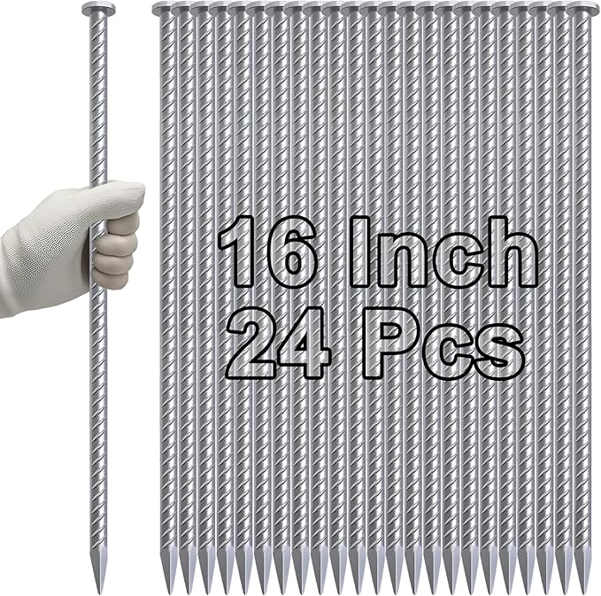VVOKGO 16 Inch Rebar Stakes Metal Asphalt Anchoring Spikes Ground (24pcs), 1/2 Inch Diameter Galvanized Landscape Anchors Heavy Duty for Speed Bump, Handicap Threshold Ramps, Parking Limits Curb, Tarp-Ruum Studio Home