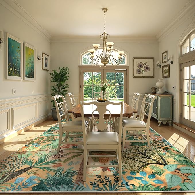 LIVEBOX Large 9x12 Forest Area Rug for Living Room, Soft Washable Sun Yellow Rugs for Bedroom, Non Slip Ultra Thin Floor Carpet Jungle Animal Print Rugs for Dining Room-Ruum Studio Home