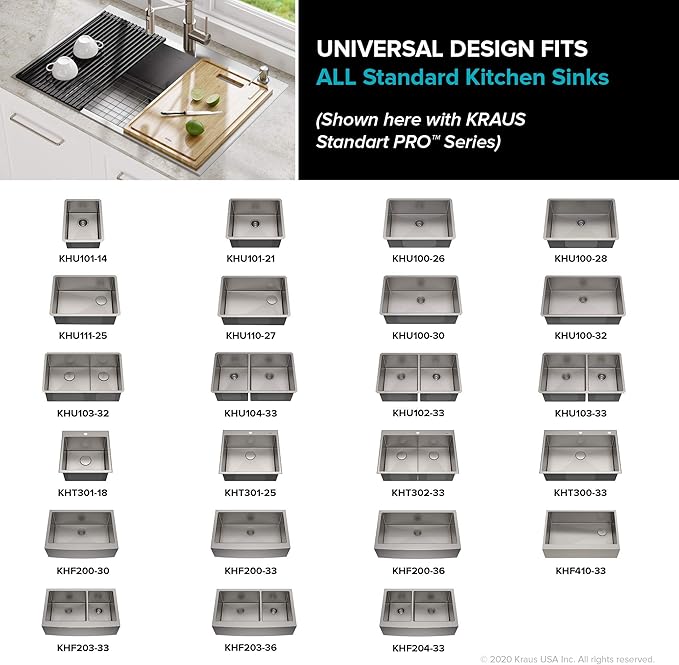 Kraus Multipurpose Over-Sink Roll-Up Dish Drying Rack, Colander and Trivet in Dark Grey, KRM-10DG-Ruum Studio Home
