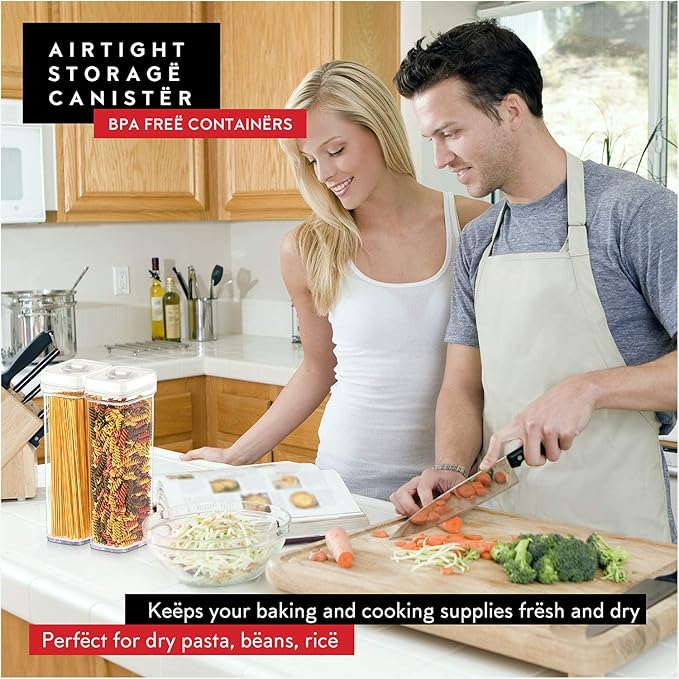 DWËLLZA KITCHEN Pasta Storage Containers for Pantry - Set of 2 White Airtight Spaghetti Container Storage - Ideal for Spaghetti & Noodles, Kitchen Pantry Organization and Storage, Keeps Food Fresh-Ruum Studio Home