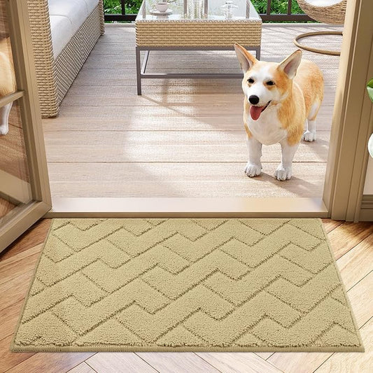 hicorfe Front Door Mat Outside Entrance,20"x31.5" Absorbent Muddy Dirt Resist Welcome Door Mats Outdoor Indoor,Stain and Fade Resistant,Non Slip Backing Entry Mat Doormat for Entryway(Beige)-Ruum Studio Home
