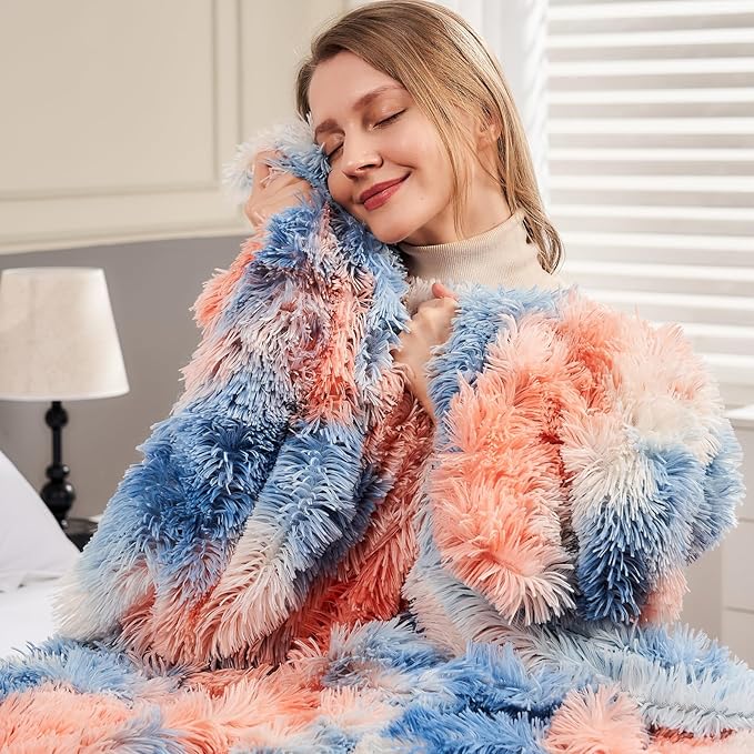 GONAAP Fuzzy Faux Fur Throw Blanket Tie-dye Sunset Super Soft Cozy Plush Fuzzy Shaggy Blanket for Couch Sofa Bed (Tie-dye Sunset, Throw(50"x60"))-Ruum Studio Home
