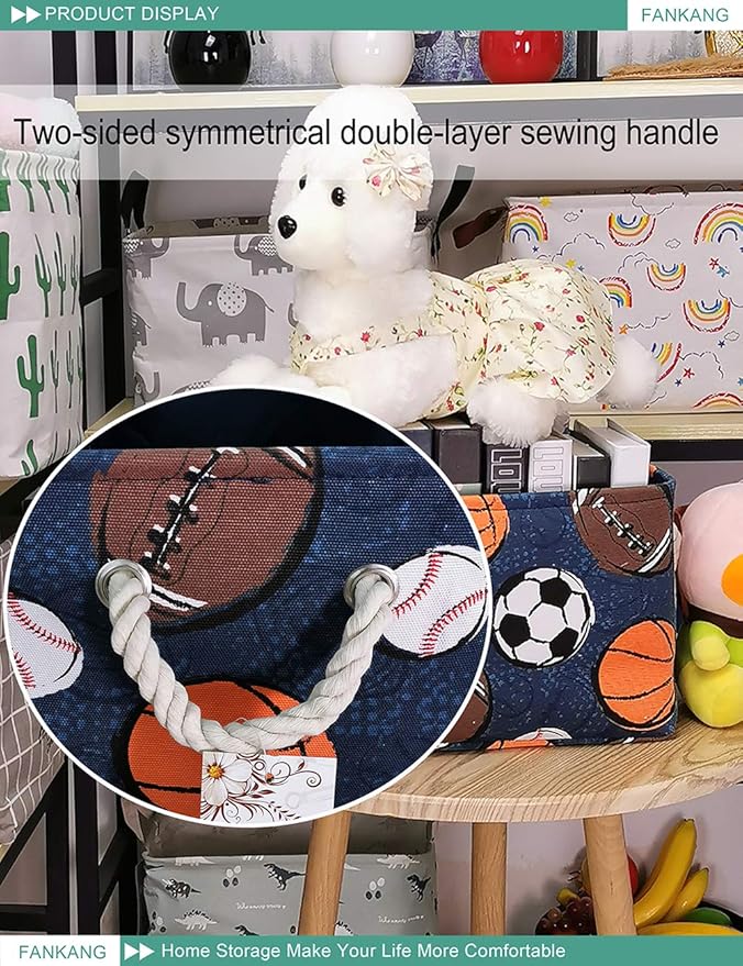 FANKANG Rectangular Laundry Basket Nursery Storage Fabric Storage Bin Storage Hamper,Gift Baskets(Navl-ball game)-Ruum Studio Home