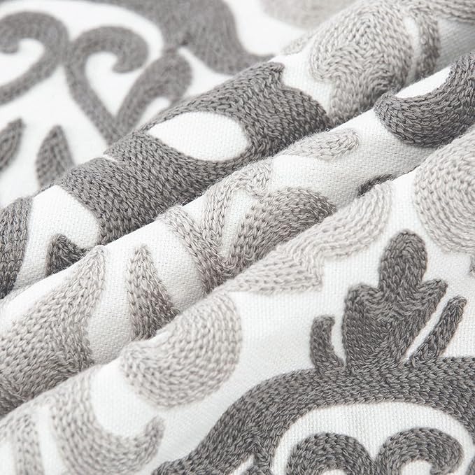 HWY 50 Grey Gray Decorative Throw Pillow Covers 18x18 Inch (1 Piece), Embroidered Cotton Farmhouse Cushion Cover Pillow Case for Sofa Couch Living Room Bed Bedroon, Floral Geometric-Ruum Studio Home