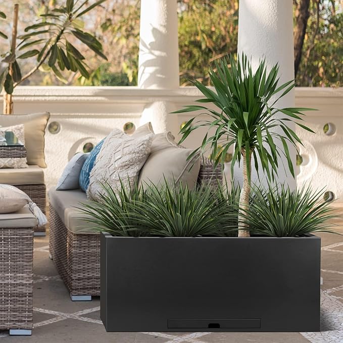 Worth Garden Metal Rectangular Planter Box - Black Powder Coated Steel Planter - 16" H. Tall Heavy Duty Modern Flower Plant Pot - Indoor & Outdoor, Commercial & Residential (16"x12"x36")-Ruum Studio Home