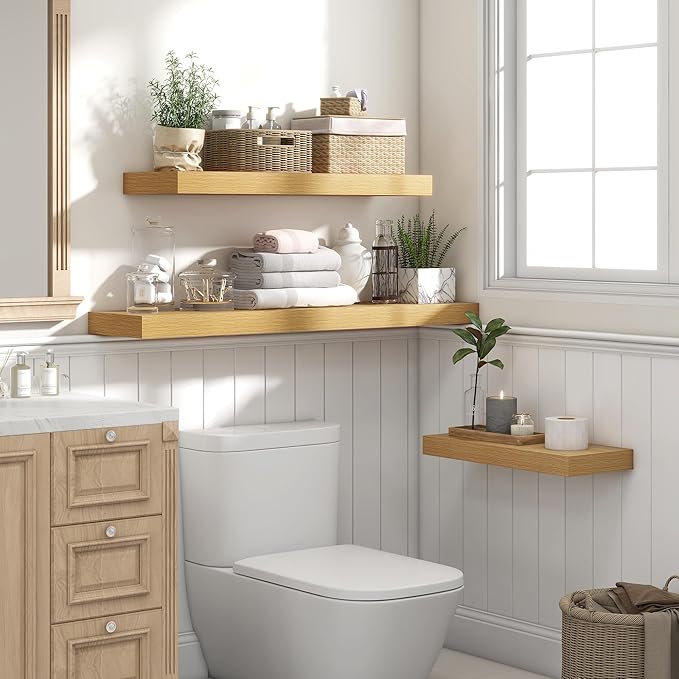 Heimlove 48" Floating Shelves for Wall,10 Deep Rustic Wood Storage Wall Shelves with Heavy Duty Brackets for Bathroom,Bedroom,Kitchen,Living Room,Office,Oak Color-Ruum Studio Home