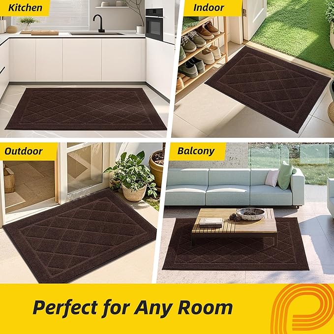 JSEI Dirt Trapper Door Mat 32"x48", Non-Slip Washable Entryway Mats, Dog Door Mat, Stain Resistant and Absorbent Floor Mats, Low Profile Welcome Mat for Front Back Door, Brown-Ruum Studio Home