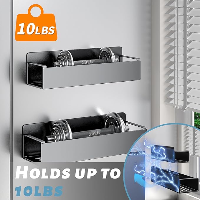 4 Pack Magnetic Spice Rack for Refrigerator, Black Magnetic Shelf for Kitchen Organizer and Storage, Mini Organizers for Oven and Fridge with 4 Hooks-Ruum Studio Home